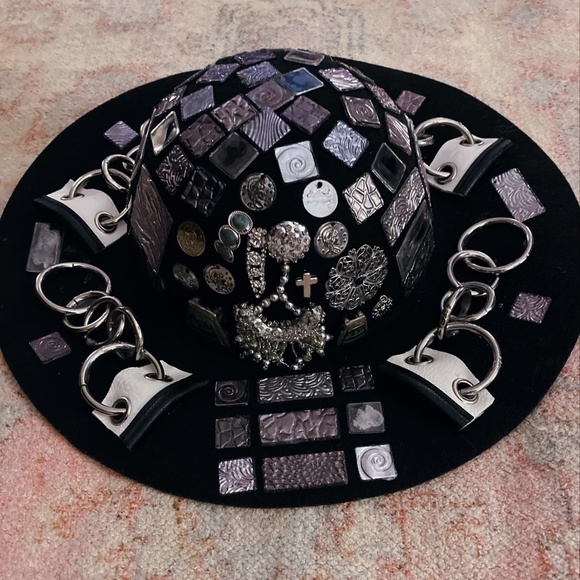 Custom, One of A Kind “ Silver & Chains” Black Hat main image 5